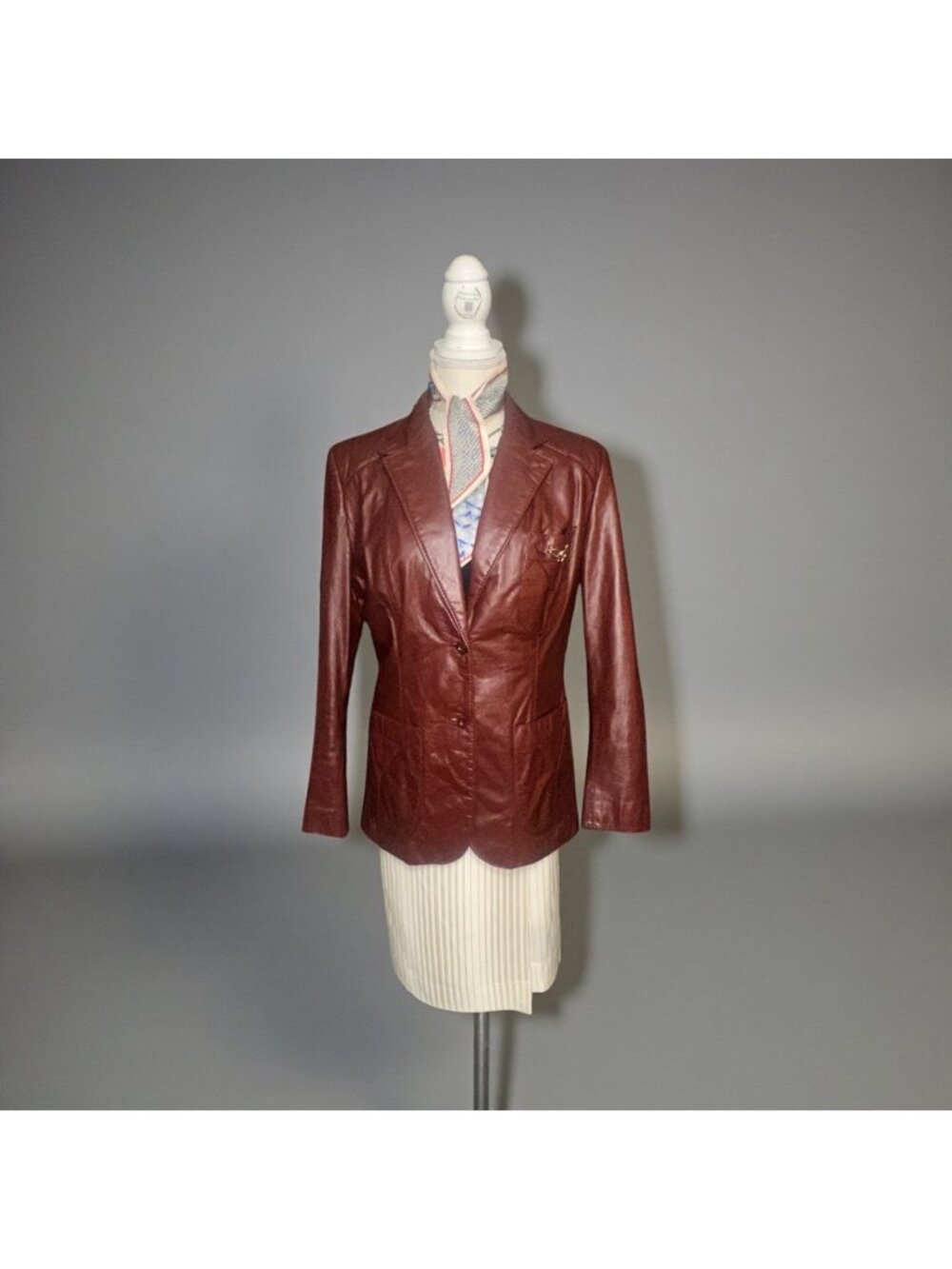 VTG Etienne Aigner Blazer Women M-L Oxblood Leather Notch Collar Jacket 1980s